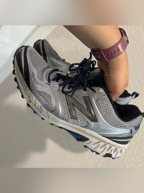 New Balance Silver Sneakers with Blue Accents